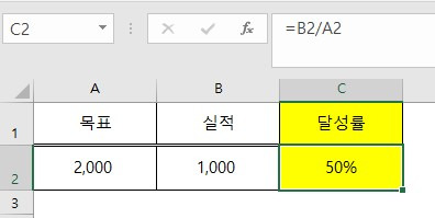 엑셀 목표 달성률 계산